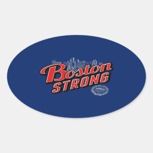 Boston Strong in Rot und Blau Ovaler Aufkleber