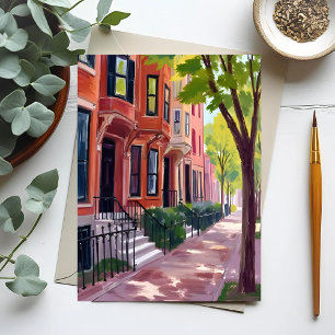 Boston Summer   Massachusetts Brownstone Houses Postkarte