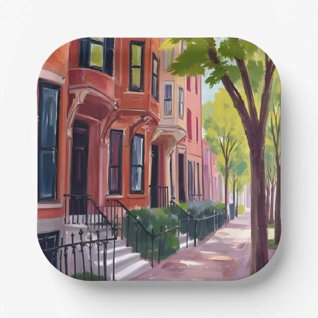 Boston Summer | Massachusetts Brownstones Pappteller (Vorderseite)