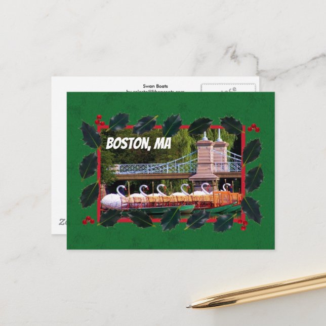 Boston Swan Boats - Carte postale Joyeux Vacances (Devant/Arrière en situation)