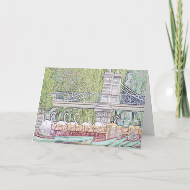 Boston Swan Boats Pencil and Ink greeting card Karte (Vorderseite)