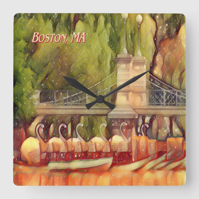 Boston Swan Boats Summer Filter Quadratische Wanduhr (Vorderseite)
