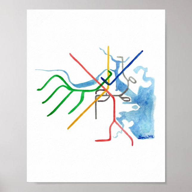Boston T-Bahn-Kartenkunst Poster (Vorne)