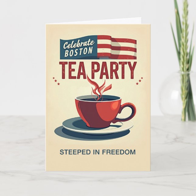 Boston Tee Party Day Bold Red Cup American Banner Karte (Vorderseite)