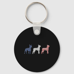 Boston Terrier 4. Juli Hund Patriotisch USA-Flagge Schlüsselanhänger