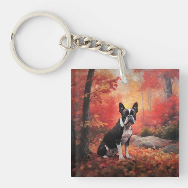 Boston Terrier à l'automne Leaves automne Inspire (Devant)
