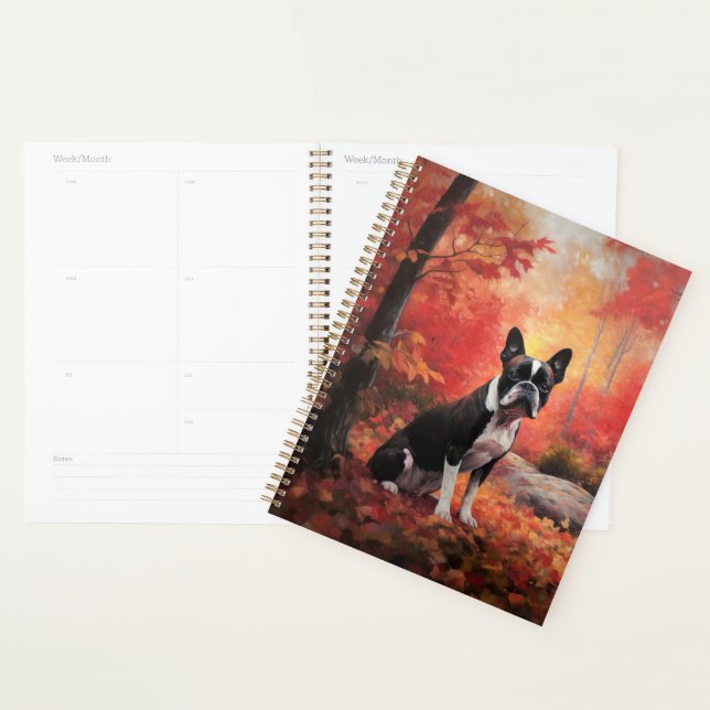 Boston Terrier à l'automne Leaves automne Inspire (Devant avec enveloppe)