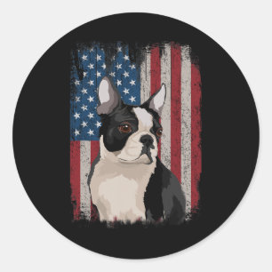 Boston Terrier American Flag Patriotic 4. Juli Runder Aufkleber