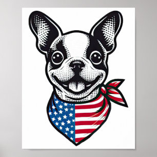 Boston Terrier Amerikanische Flagge Bandana Hund P Poster
