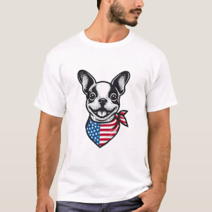 Boston Terrier Amerikanische Flagge Bandana Hund P T-Shirt