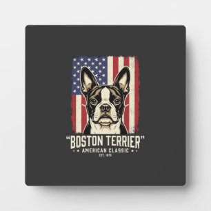 Boston Terrier Amerikanische Klassik Flagge Fotoplatte