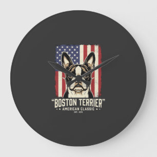 Boston Terrier Amerikanische Klassik Flagge Große Wanduhr