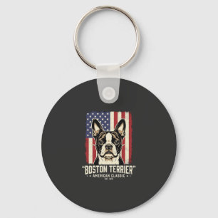 Boston Terrier Amerikanische Klassik Flagge Schlüsselanhänger