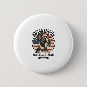 Boston Terrier Amerikanischer Klassischer Hund Fla Button