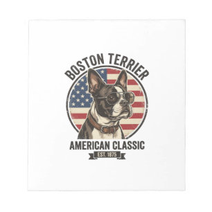 Boston Terrier Amerikanischer Klassischer Hund Fla Notizblock