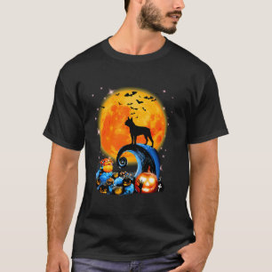 Boston Terrier and Yellow Moon Halloween Funny Dog T-Shirt