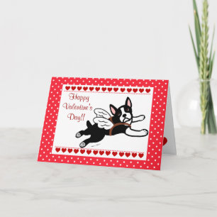 Boston Terrier Angel Cartoon Hearts Valentine Feiertagskarte