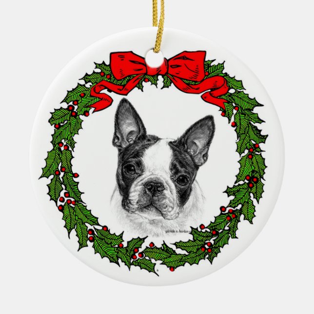 Boston Terrier Art von Glenda S. Harlan Keramik Ornament (Vorne)