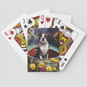 Boston Terrier auf einem Paddel: Ein landschaftlic Spielkarten