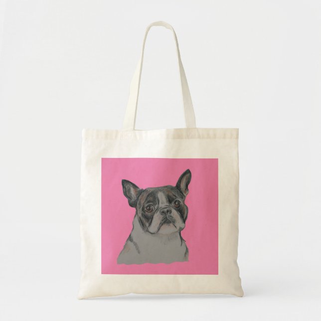 Boston Terrier auf Pink Tragetasche (Vorne)