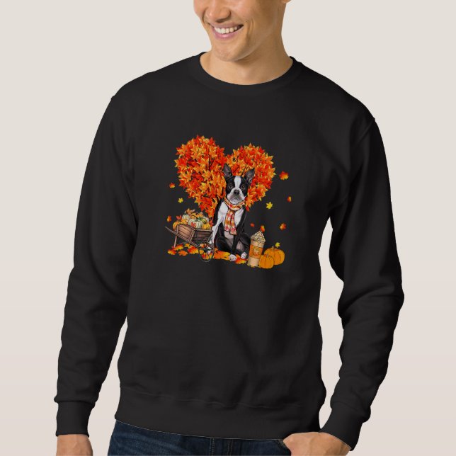Boston Terrier Autumn Tree Fall Leaves Pumpkin Dog Sweatshirt (Vorderseite)