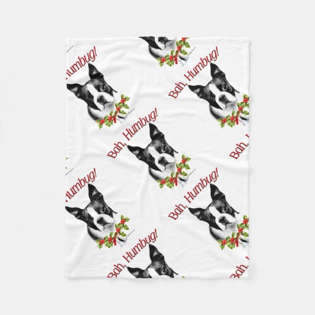 Boston Terrier Bah Humbug Fleecedecke (Vorderseite)
