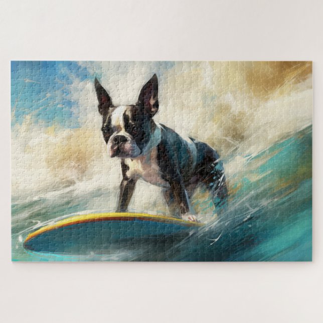 Boston Terrier Beach Surfainting (Horizontal)
