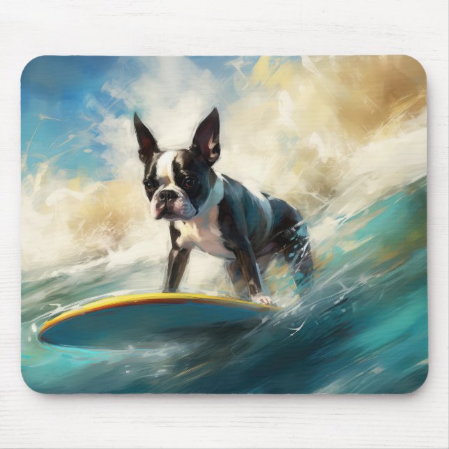Boston Terrier Beach Surfainting Mousepad (Vorne)