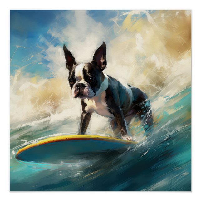 Boston Terrier Beach Surfainting Poster (Vorderseite)