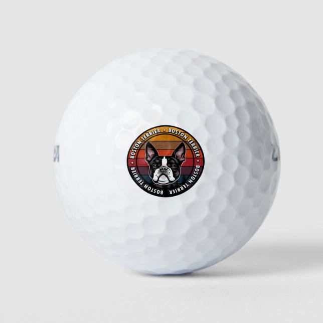 Boston Terrier bedrückte Sonnenuntergang Retro-Hun Golfball (Vorderseite)