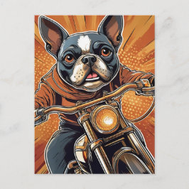 Boston Terrier Biker Postkarte