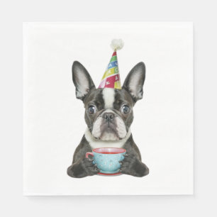 Boston Terrier Birthday Hat Classic T - Shirt Serviette