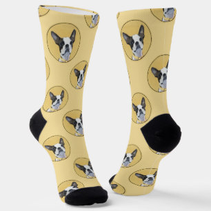 Boston Terrier Black and White Painting Dog Art Socken