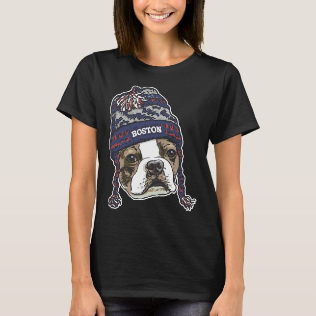 Boston Terrier Blue Sports Beanie T-Shirt (Vorderseite)