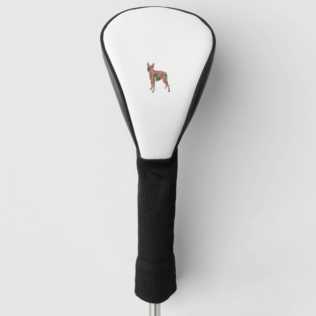 Boston Terrier Blume Funny Dog Silhouette Floral Golf Headcover (Vorderseite)