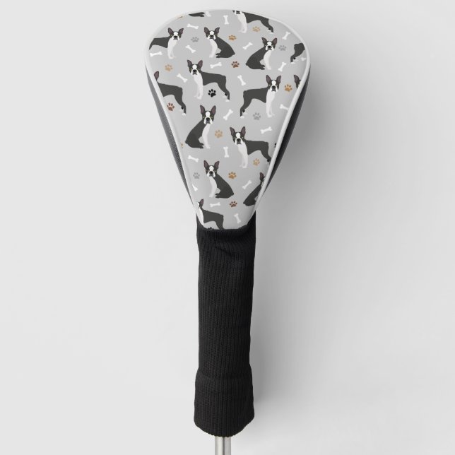 Boston Terrier Bones and Paws Golf Headcover (Vorderseite)