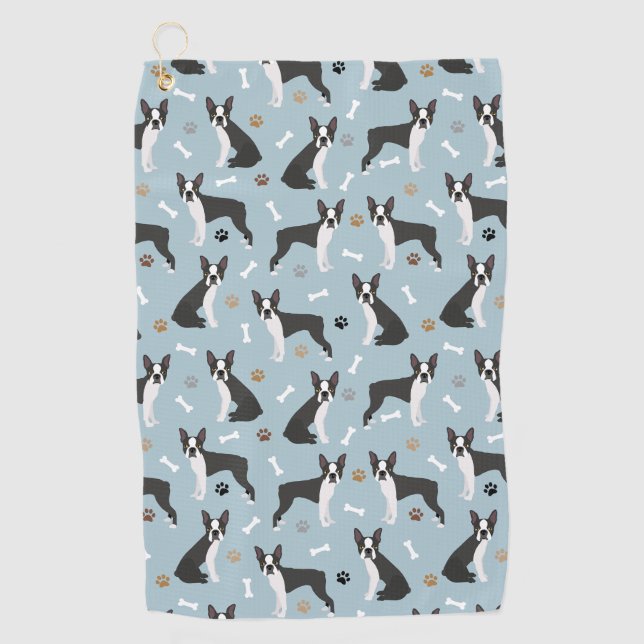 Boston Terrier Bones and Paws Golfhandtuch (Vorderseite)