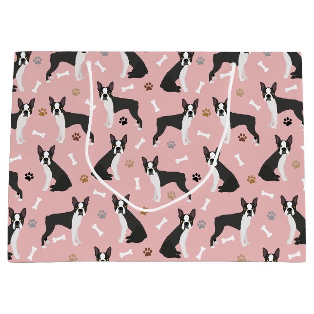 Boston Terrier Bones and Paws Große Geschenktasche Geschenktüte (Vorderseite)
