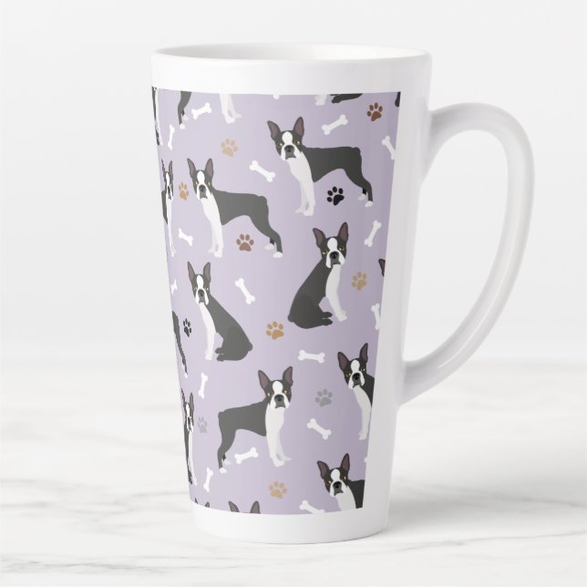 Boston Terrier Bones and Paws Latte Mug (Droite)