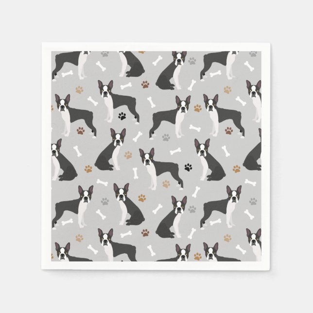 Boston Terrier Bones and Paws Napkins Serviette (Vorderseite)