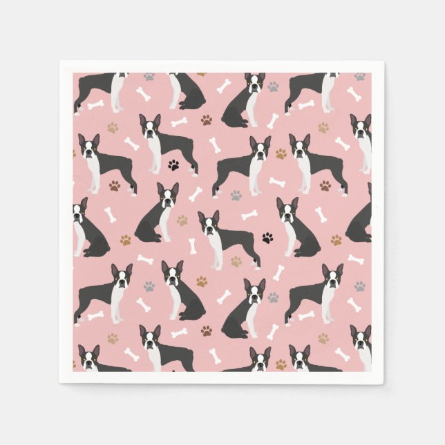 Boston Terrier Bones and Paws Napkins Serviette (Vorderseite)