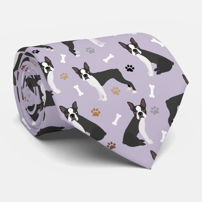Boston Terrier Bones and Paws Neck Tie Krawatte (Gerollt)