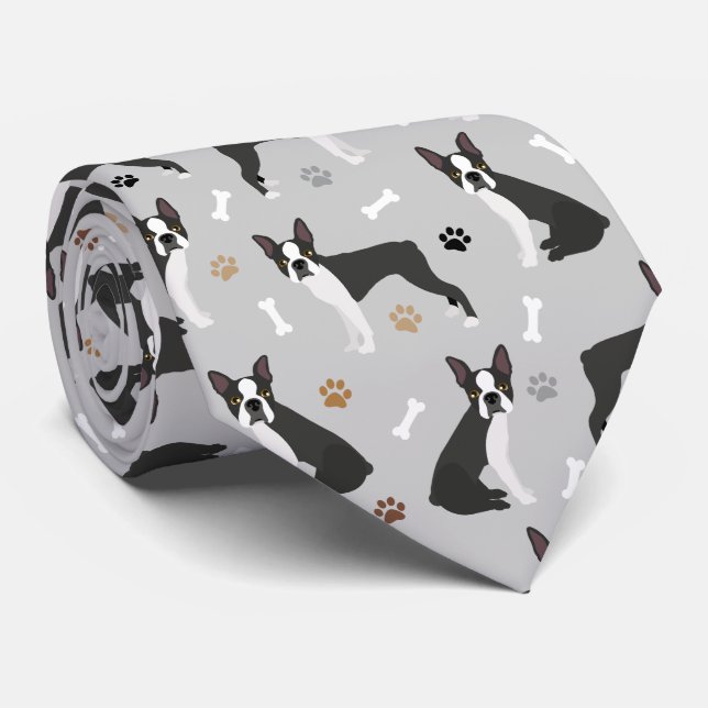 Boston Terrier Bones and Paws Neck Tie Krawatte (Gerollt)