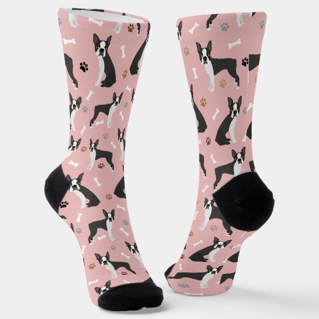 Boston Terrier Bones and Paws Socks Socken (Gewinkelt)
