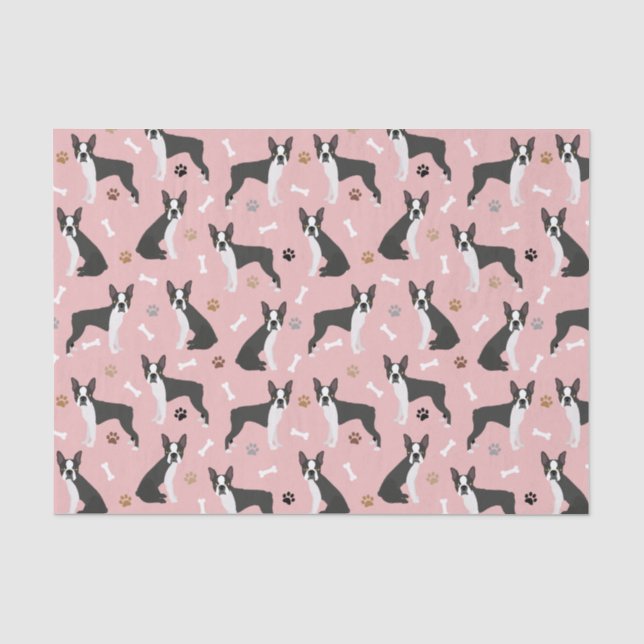 Boston Terrier Bones and Paws Tissue Paper Seidenpapier (Vorderseite)