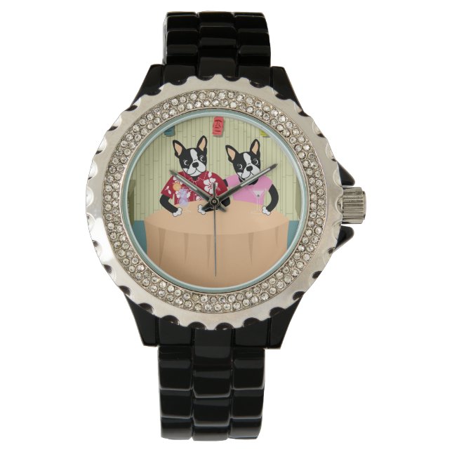 Boston Terrier Boy & Girl Armbanduhr (Vorderseite)