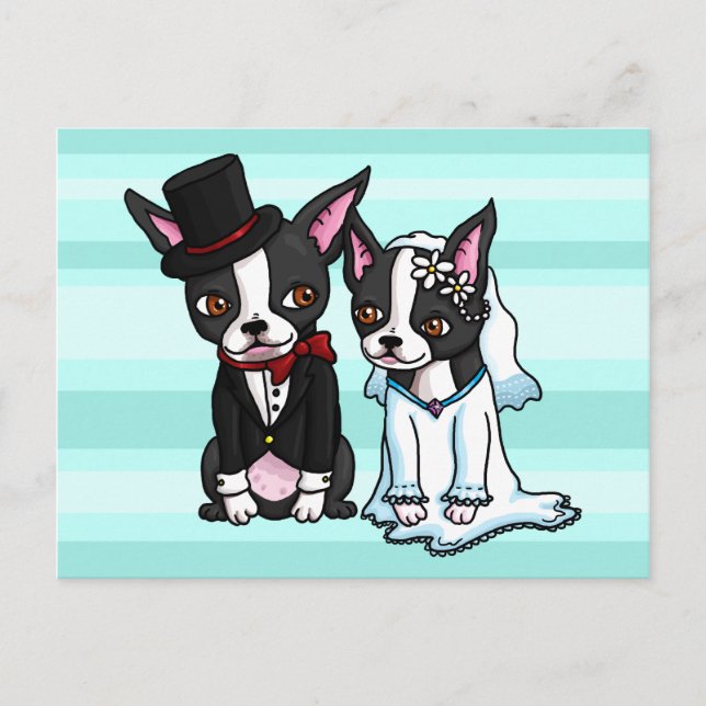 Boston Terrier Bride und Groom Postkarte (Vorderseite)