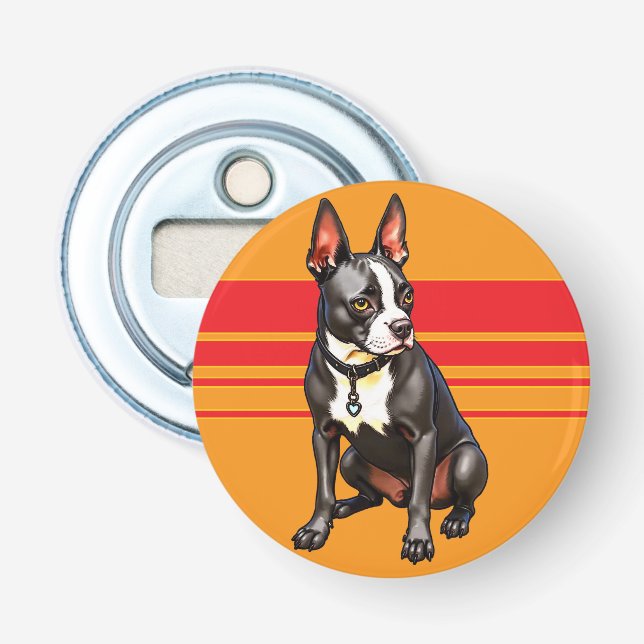Boston Terrier Button Bottle Opener Flaschenöffner (Vorderseite)