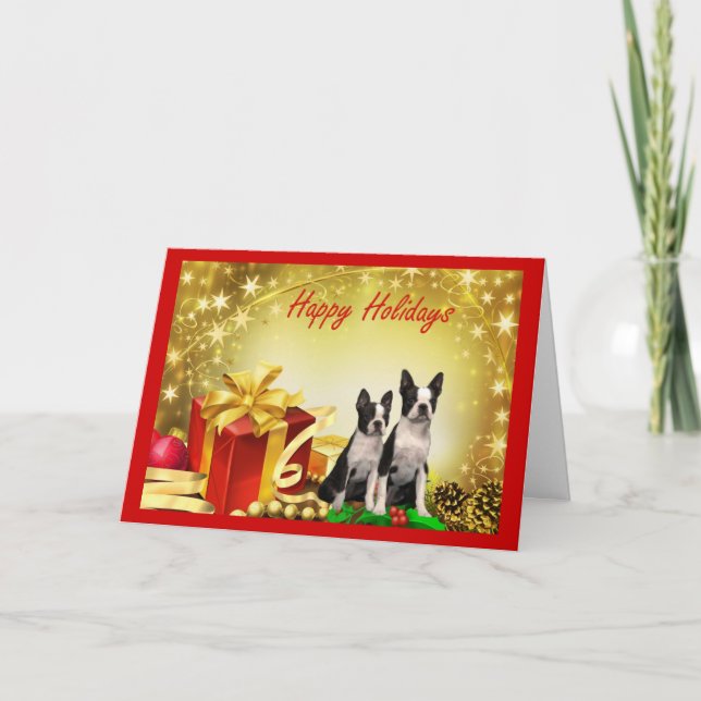 Boston Terrier Cadeaux de Noël Carte de voeux (Devant)