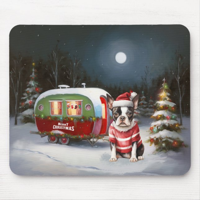 Boston Terrier Caravan Christmas Adventure Mousepad (Vorne)